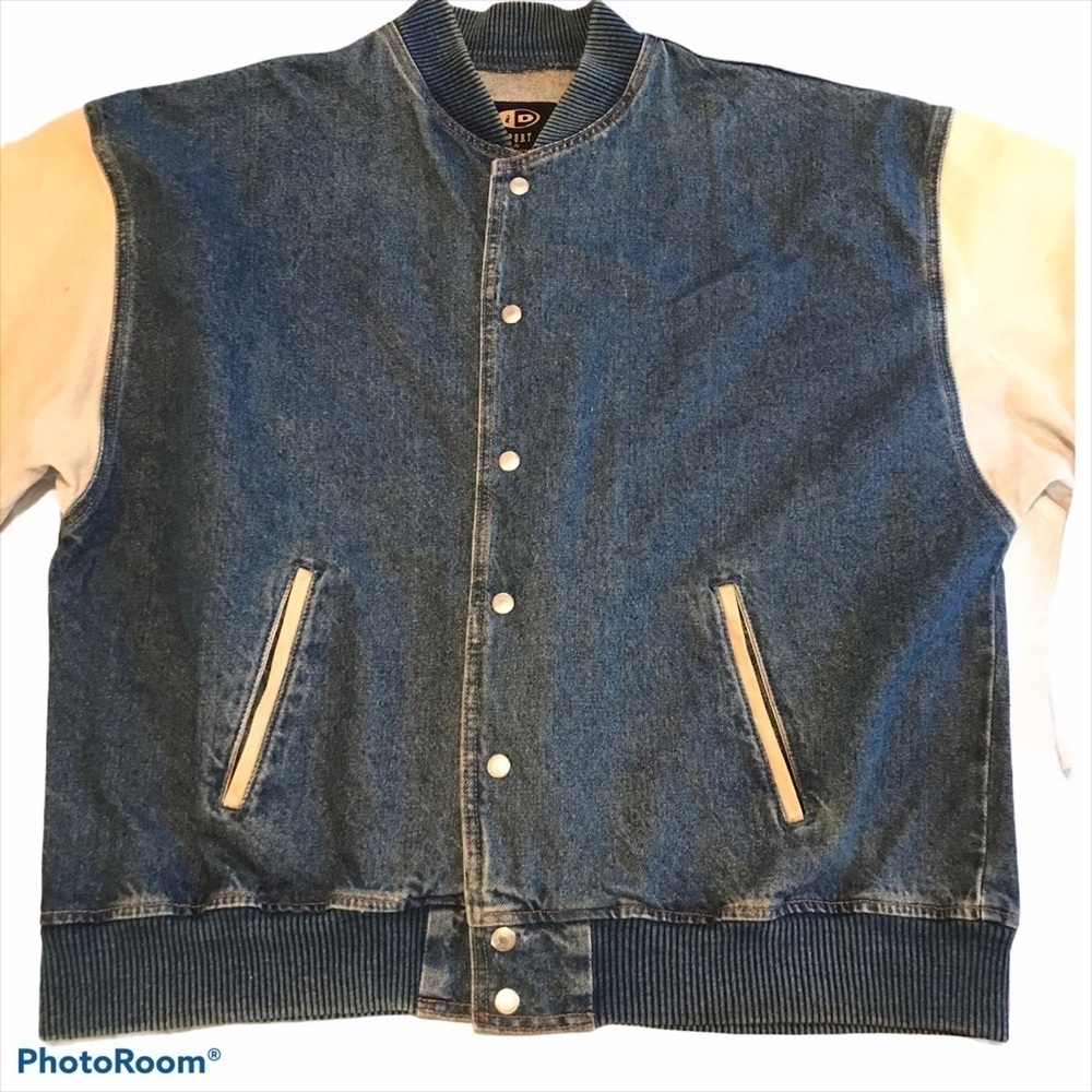 Vintage Denim Bomber Varsity Jacket Patriotic Americana Graphic Flag Eagle XL